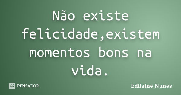 Não existe felicidade,existem momentos bons na vida.... Frase de Edilaine Nunes.