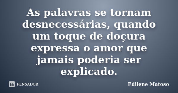 As palavras se tornam desnecessárias, quando um toque de doçura expressa o amor que jamais poderia ser explicado.... Frase de Edilene Matoso.