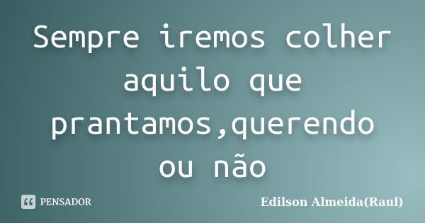 Sempre iremos colher aquilo que prantamos,querendo ou não... Frase de Edilson Almeida(Raul).