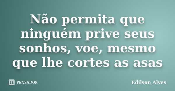 Não permita que ninguém prive seus sonhos, voe, mesmo que lhe cortes as asas... Frase de Edilson Alves.