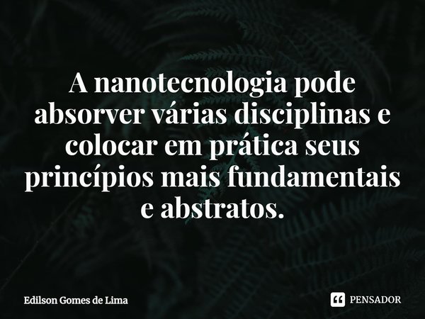 ⁠A nanotecnologia pode absorver várias disciplinas e colocar em prática seus princípios mais fundamentais e abstratos.... Frase de Edilson Gomes de Lima.