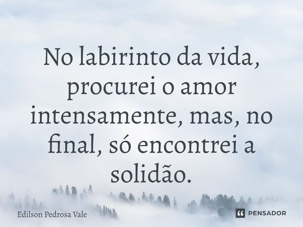 ⁠No labirinto da vida, procurei o amor intensamente, mas, no final, só encontrei a solidão.... Frase de Edilson Pedrosa Vale.