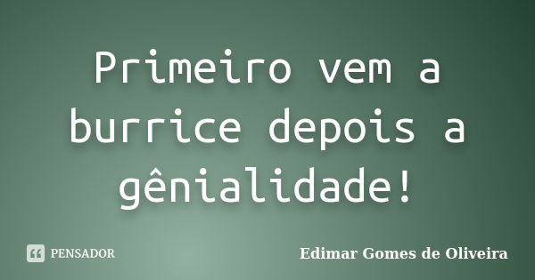 Primeiro vem a burrice depois a gênialidade!... Frase de Edimar Gomes de Oliveira.