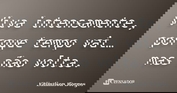 Viva intensamente, porque tempo vai… mas não volta.... Frase de Edimilson Borges.