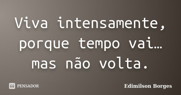 Viva intensamente, porque tempo vai… mas não volta.... Frase de Edimilson Borges.