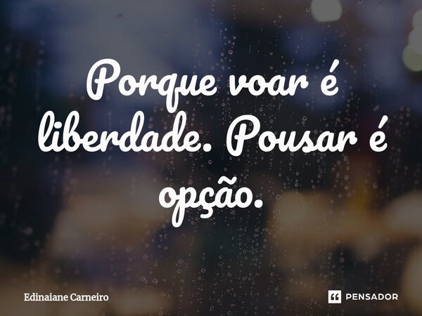 ⁠Porque voar é liberdade. Pousar é opção.... Frase de EDINAIANE CARNEIRO.