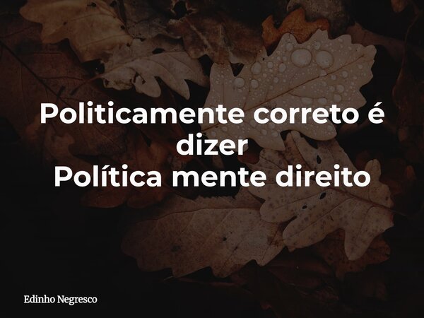 Politicamente correto é dizer Política mente direito... Frase de Edinho Negresco.