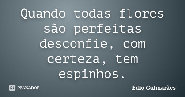 Quando todas flores são perfeitas desconfie, com certeza, tem espinhos.... Frase de Édio Guimarães.