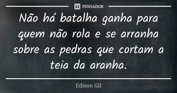 Não há batalha ganha para quem não rola e se arranha sobre as pedras que cortam a teia da aranha.... Frase de Edison Gil.