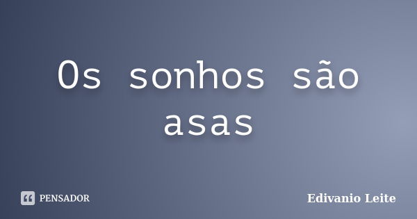 Os sonhos são asas... Frase de Edivanio Leite.