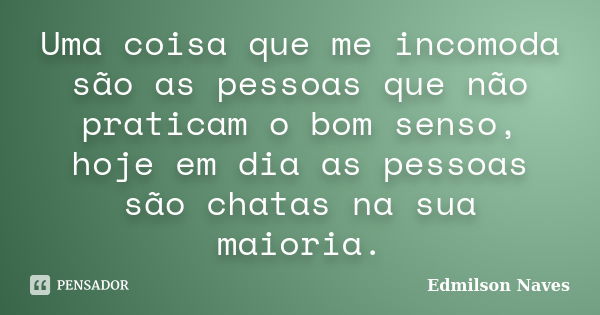 Uma coisa que me incomoda são as pessoas que não praticam o bom senso, hoje em dia as pessoas são chatas na sua maioria.... Frase de Edmilson Naves.