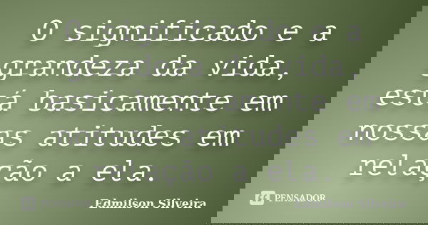 O significado e a grandeza da vida, está basicamente em nossas atitudes em relação a ela.... Frase de Edmilson Silveira.