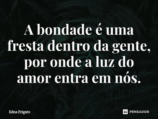 ⁠A bondade é uma fresta dentro da gente, por onde a luz do amor entra em nós.... Frase de Edna Frigato.