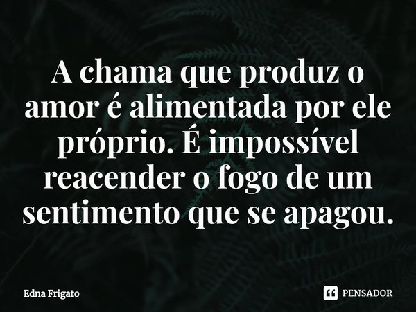⁠A chama que produz o amor é alimentada por ele próprio. É impossível reacender o fogo de um sentimento que se apagou.... Frase de Edna Frigato.