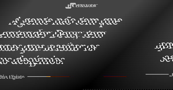 A gente não tem que entender Deus; tem apenas que aceitar os seus desígnios.... Frase de Edna Frigato.