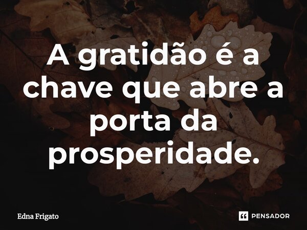 ⁠A gratidão é a chave que abre a porta da prosperidade.... Frase de Edna Frigato.
