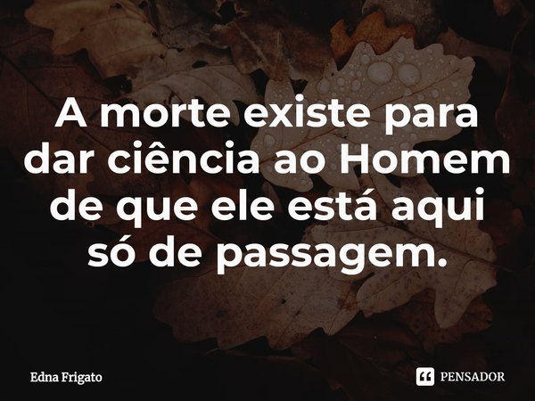 ⁠A morte existe para dar ciência ao Homem de que ele está aqui só de passagem.... Frase de Edna Frigato.