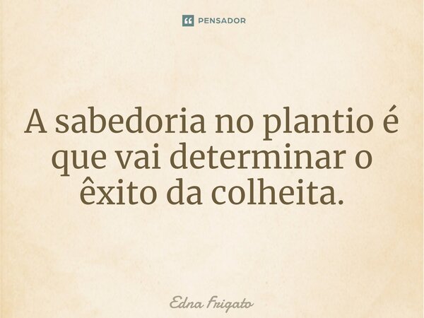 ⁠A sabedoria no plantio é que vai determinar o êxito da colheita.... Frase de Edna Frigato.