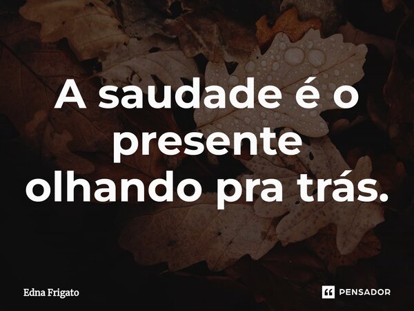 ⁠A saudade é o presente olhando pra trás.... Frase de Edna Frigato.