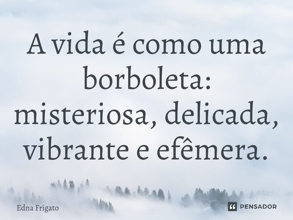 ⁠A vida é como uma borboleta: misteriosa, delicada, vibrante e efêmera.... Frase de Edna Frigato.