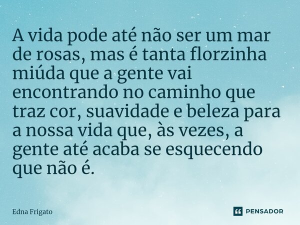 ⁠A vida pode até não ser um mar de rosas, mas é tanta florzinha miúda que a gente vai encontrando no caminho que traz cor, suavidade e beleza para a nossa vida ... Frase de Edna Frigato.