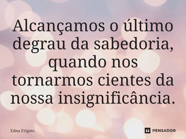⁠Alcançamos o último degrau da sabedoria, quando nos tornarmos cientes da nossa insignificância.... Frase de Edna Frigato.