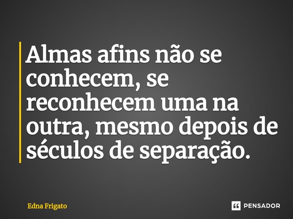 ⁠Almas afins não se conhecem, se reconhecem uma na outra, mesmo depois de séculos de separação.... Frase de Edna Frigato.