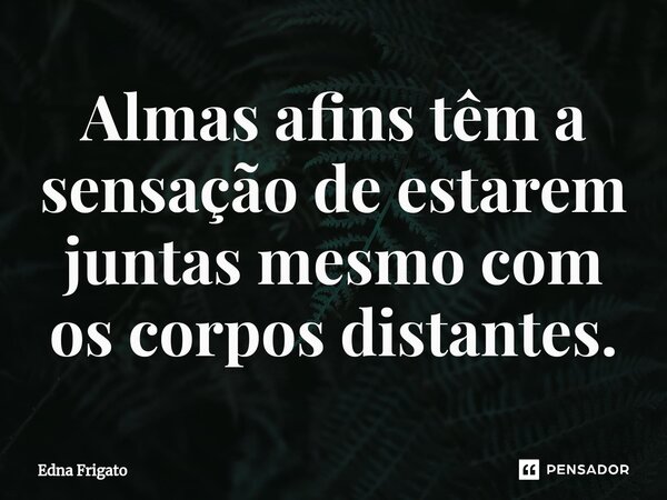 ⁠Almas afins têm a sensação de estarem juntas mesmo com os corpos distantes.... Frase de Edna Frigato.