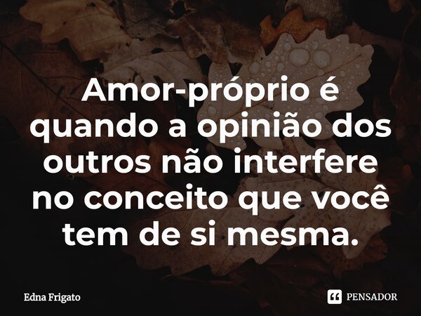 ⁠Amor-próprio é quando a opinião dos outros não interfere no conceito que você tem de si mesma.... Frase de Edna Frigato.