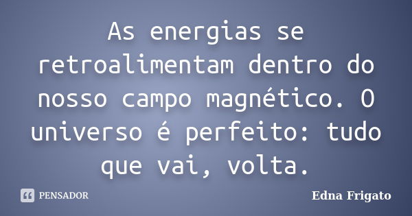 As energias se retroalimentam dentro do nosso campo magnético. O universo é perfeito: tudo que vai, volta.... Frase de Edna Frigato.