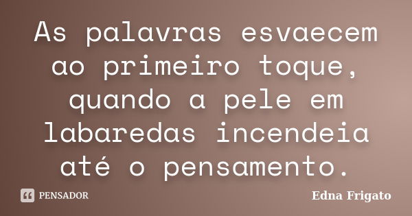 As palavras esvaecem ao primeiro toque, quando a pele em labaredas incendeia até o pensamento.... Frase de Edna Frigato.