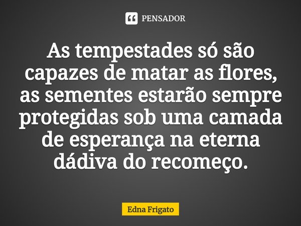 ⁠As tempestades só são capazes de matar as flores, as sementes estarão sempre protegidas sob uma camada de esperança na eterna dádiva do recomeço.... Frase de Edna Frigato.