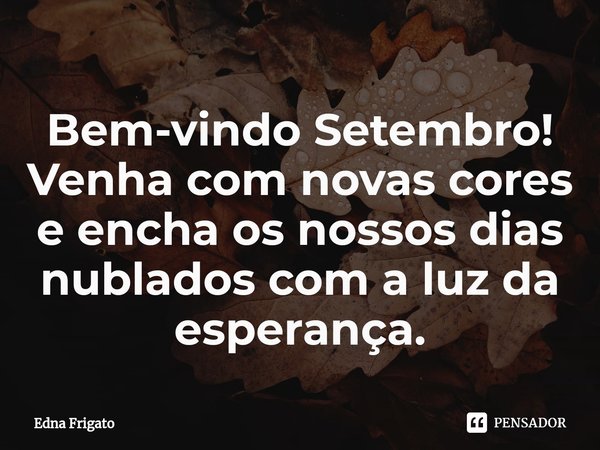 ⁠Bem-vindo Setembro! Venha com novas cores e encha os nossos dias nublados com a luz da esperança.... Frase de Edna Frigato.