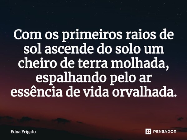 ⁠Com os primeiros raios de sol ascende do solo um cheiro de terra molhada, espalhando pelo ar essência de vida orvalhada.... Frase de Edna Frigato.