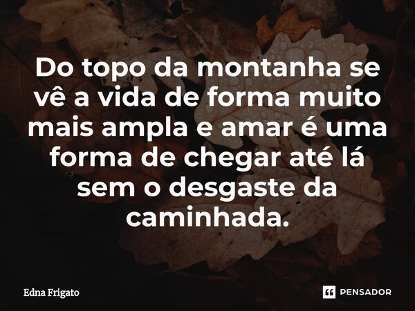 ⁠Do topo da montanha se vê a vida de forma muito mais ampla e amar é uma forma de chegar até lá sem o desgaste da caminhada.... Frase de Edna Frigato.
