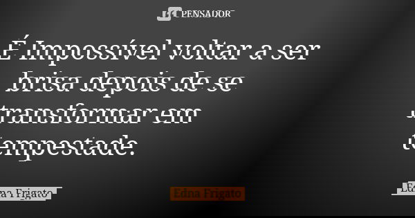 É Impossível voltar a ser brisa depois de se transformar em tempestade.... Frase de Edna Frigato.