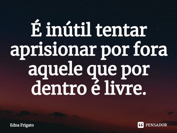 ⁠É inútil tentar aprisionar por fora aquele que por dentro é livre.... Frase de Edna Frigato.