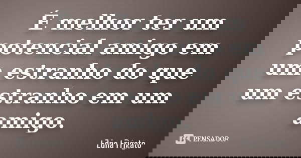 É melhor ter um potencial amigo em um estranho do que um estranho em um amigo.... Frase de Edna Frigato.