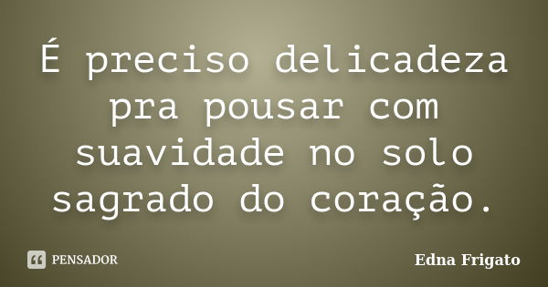 É preciso delicadeza pra pousar com suavidade no solo sagrado do coração.... Frase de Edna Frigato.