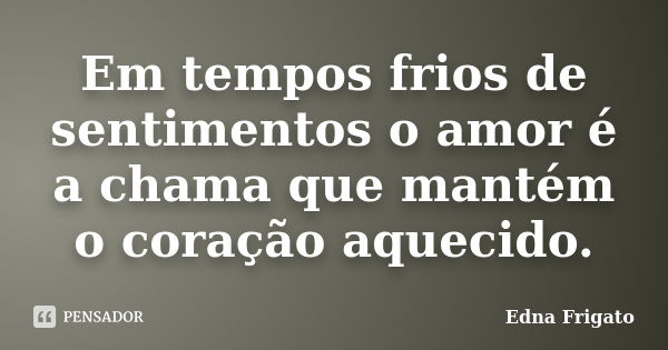 Em tempos frios de sentimentos o amor é a chama que mantém o coração aquecido.... Frase de Edna Frigato.