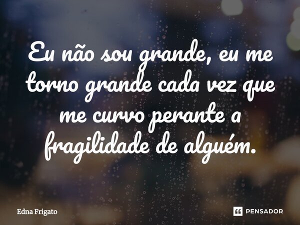 ⁠Eu não sou grande, eu me torno grande cada vez que me curvo perante a fragilidade de alguém.... Frase de Edna Frigato.