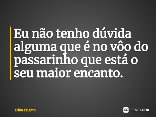 ⁠Eu não tenho dúvida alguma que é no vôo do passarinho que está o seu maior encanto.... Frase de Edna Frigato.