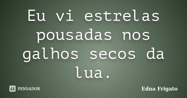 Eu vi estrelas pousadas nos galhos secos da lua.... Frase de Edna Frigato.