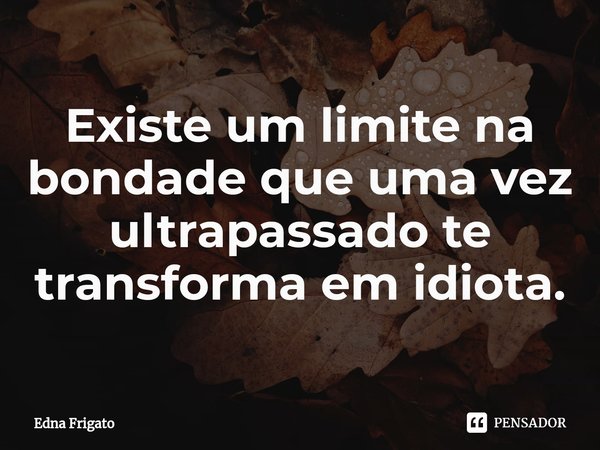⁠Existe um limite na bondade que uma vez ultrapassado te transforma em idiota.... Frase de Edna Frigato.