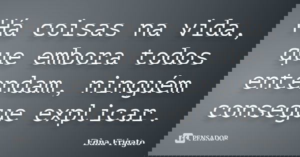 Há coisas na vida, que embora todos entendam, ninguém consegue explicar.... Frase de Edna Frigato.