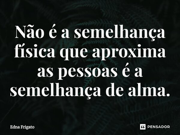 ⁠Não é a semelhança física que aproxima as pessoas é a semelhança de alma.... Frase de Edna Frigato.