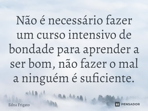 ⁠Não é necessário fazer um curso intensivo de bondade para aprender a ser bom, não fazer o mal a ninguém é suficiente.... Frase de Edna Frigato.