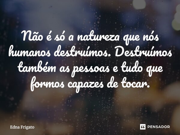 ⁠Não é só a natureza que nós humanos destruímos. Destruímos também as pessoas e tudo que formos capazes de tocar.... Frase de Edna Frigato.