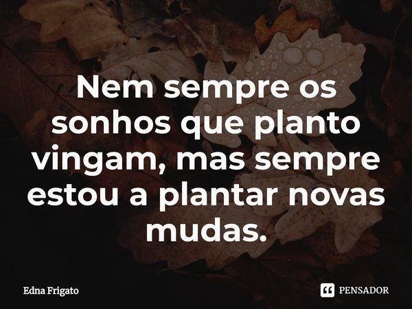 ⁠Nem sempre os sonhos que planto vingam, mas sempre estou a plantar novas mudas.... Frase de Edna Frigato.