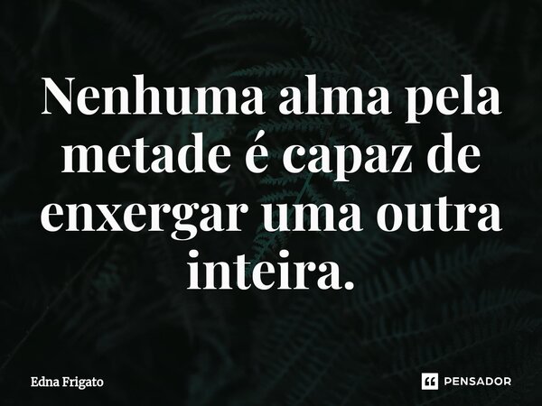 ⁠Nenhuma alma pela metade é capaz de enxergar uma outra inteira.... Frase de Edna Frigato.
